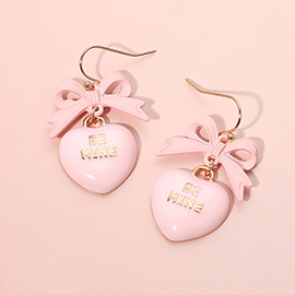 Enamel BE MINE Heart Drop Bow Link Dangle Earrings