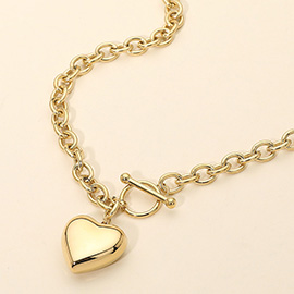 SECRET BOX_Stainless Steel Puffy Heart Pendant Toggle Necklace