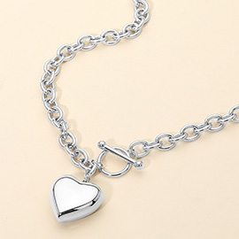 SECRET BOX_Stainless Steel Puffy Heart Pendant Toggle Necklace