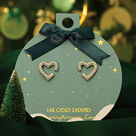 14K Gold Dipped Textured Open Heart Stud Earrings