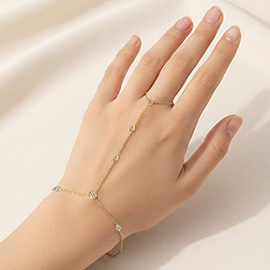 SECRET BOX_Stainless Steel Delicate Stone Charm Link Hand Chain Bracelet