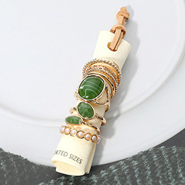 12PCS - Assorted Resin Stone Accent Pearl Link Textured Metal Stackable Ring Set