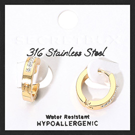 SECRET BOX_Stainless Steel Stone Paved Huggie Hoop Earrings