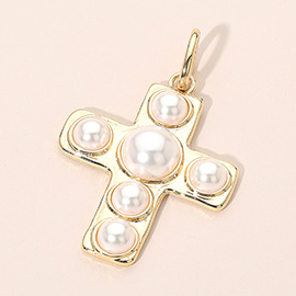 Pearl Accent Cross Pendant Bag Charm