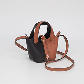 Faux Leather Two Tone Mini Crossbody Bucket Bag
