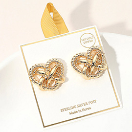 18K Gold Dipped Twisted Knot Heart Earrings