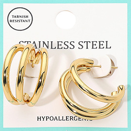 Stainless Steel Triple Hoop Earrings