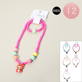 12 SET OF 2 - Kids Monster Bunny Pendant Beaded Jewelry Set
