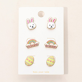 3Pairs - Easter Bunny Egg Rainbow Stud Earring Set