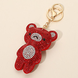 Bling Studded Teddy Bear Bag Charm Keychain