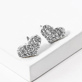 Crystal Rhinestone Pave Heart Stud Earrings