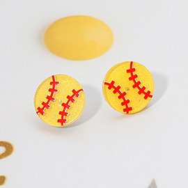 Glitter Resin Softball Stud Earrings