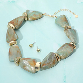 Chunky Abstract Marbled Stone Beaded Statement Necklace
