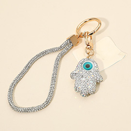 Bling Studded Evil Eye Hamsa Hand Charm Keychain Bag Charm Phone Holder