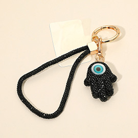 Bling Studded Evil Eye Hamsa Hand Charm Keychain Bag Charm Phone Holder