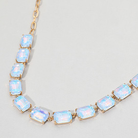 Cushion Rectangular Stone Cluster Link Evening Necklace