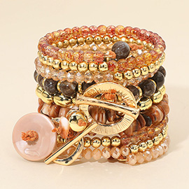 Toggle Charm Accent Stacked Adjustable Beaded Coil Bracelet