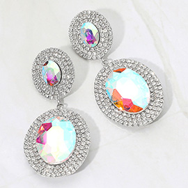 Bold Double Oval Pave Halo Link Drop Evening Earrings