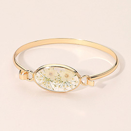 Floral Encased Oval Accent Bangle Bracelet