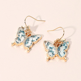 Flower Encased Butterfly Dangle Earrings