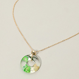 Floral Encased Botanical Ring Pendant Necklace