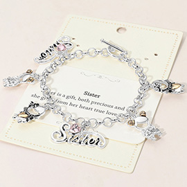 Sister Charm Station Link Toggle Bracelet