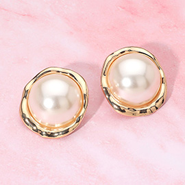 Round Pearl Dome Clip On Earrings