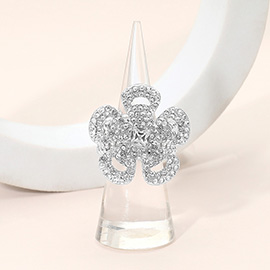 Rhinestone Paved Floral Stretch Statement Ring