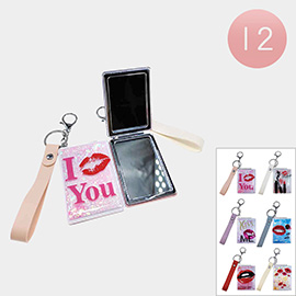 12PCS - Floating Glitter Love Quote Lips Printed Cosmetic Mirrors