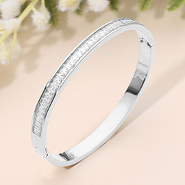 SECRET BOX_Stainless Steel Rhinestone Insert Hinged Bangle Bracelet