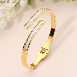 SECRET BOX_Stainless Steel Marquise Stone Insert Wrap Hinged Bangle Bracelet