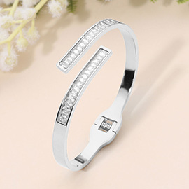 SECRET BOX_Stainless Steel Marquise Stone Insert Wrap Hinged Bangle Bracelet