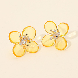 Rhinestone Accent Transparent Resin Petal Flower Earrings