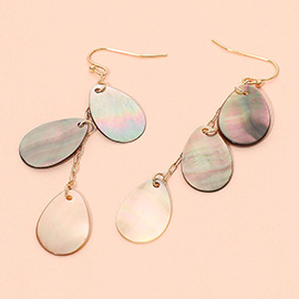 Triple Abalone Mother of Pearl Teardrop Disc Drop Chain Earrings