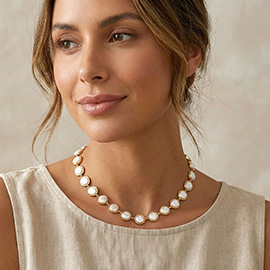 Classic Pearl Disc Link Necklace