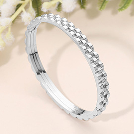 SECRET BOX_Stainless Steel Textured Chain Link Hinged Bangle Bracelet