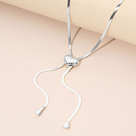 SECRET BOX_Stainless Steel Adjustable Heart Slider Herringbone Chain Necklace