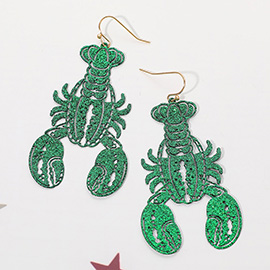 Glitter Cutout Mardi Gras Lobster Charm Drop Earrings
