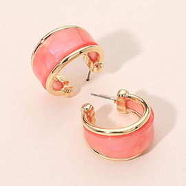 Modern Wide Marbled Resin Hoop Earrings