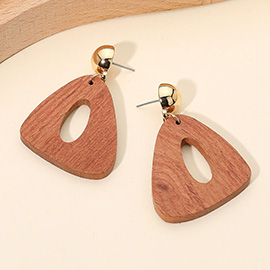 Geometric Wooden Triangle Dangle Earrings