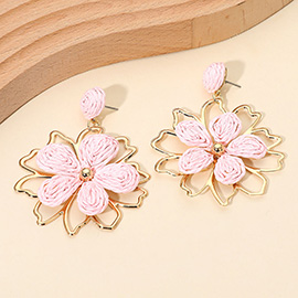 Raffia Wrapped Floral Petal Dangle Earrings