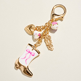 Bow Accent Cowboy Boot Charm Bag Charm Keychain