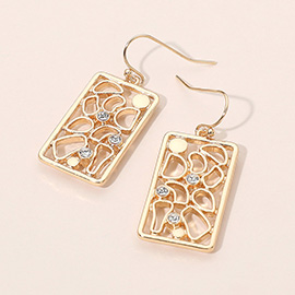 Rhinestone Accent Abstract Openwork Rectangle Drop Dangle Earrings