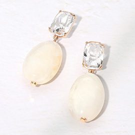 Marbled Resin Oval Pebble Drop Dangle Earrings