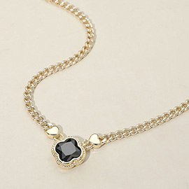 14K Gold Plated CZ Quatrefoil Pendant Pointed Chain Necklace