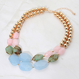 Multi Color Resin Pebble Beaded Layered Statement Necklace