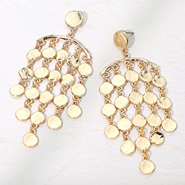 Hammered Metal Disc Cascade Chandelier Earrings