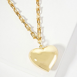 Gold Dipped Bold Puffy Heart Pendant Industrial Chain Necklace