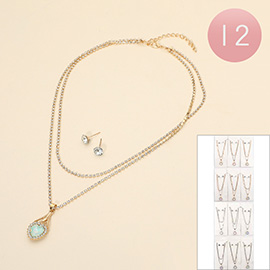 12PCS - Heart Pendant Accent Layered Tennis Chain Necklaces