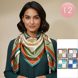 12PCS - Silky Feel Abstract Pattern Printed Square Scarves